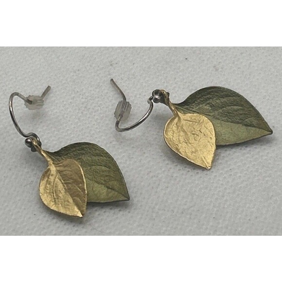 Michael Michaud Earrings Sweet Basil Two Tone Wire Leaf Dainty Ditsy  Dangle - Picture 1 of 4
